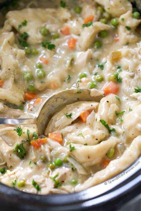 These are smothered in a delicious and easy gravy! Crock Pot Chicken and Dumplings - Spend With Pennies