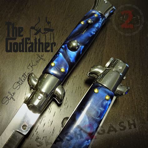 Godfather Stiletto Knife Italian Style Classic Switchblade Blue Pear