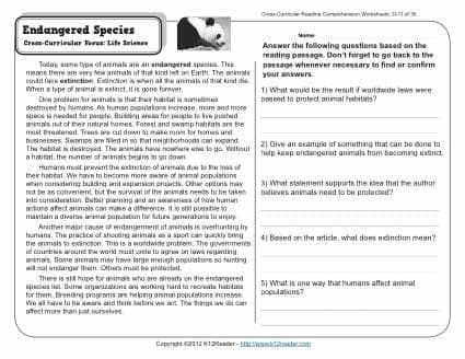 Endangered Species | Reading comprehension worksheets ...