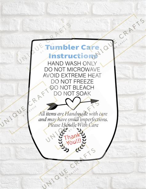 Wine Tumbler Care Card SVG PNG Download File Cut Out Etsy