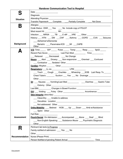 Printable Sbar Nursing Report Template Printable Templates
