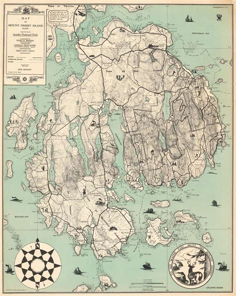 Map Of Mount Desert Island Maine Showing Acadia National