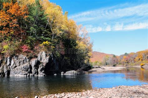 Autumn Wild Forest Rocks And River Vivid Landscape Colorful Scene