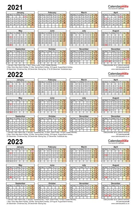 Three Year Printable Calendar 2021 To 2023 Calendar