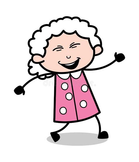 Laughing Loudly Old Cartoon Granny Vector Illustration Stock