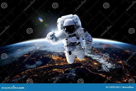 Astronaut Spaceman Do Spacewalk While Working For Space Station Stock