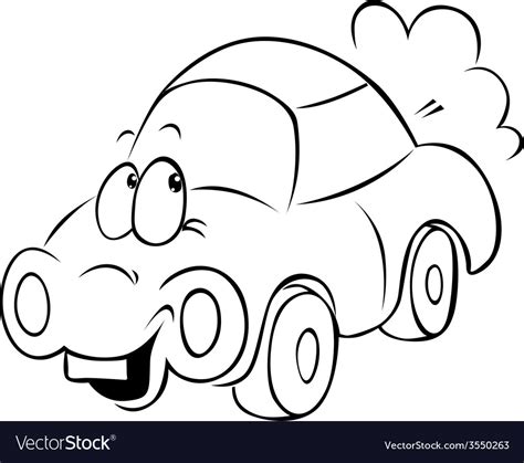 Funny Car Cartoon Black Outline Royalty Free Vector Image