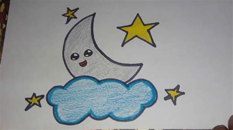 How To Draw Moon And Cloud Easy Drawing For Kids Youtube