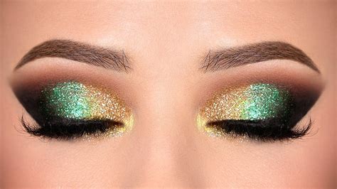 Green Gold Glitter Smokey Eye Makeup Tutorial