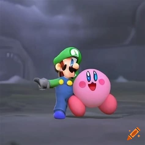 Luigi And Kirby Cuddling During A Storm On Craiyon
