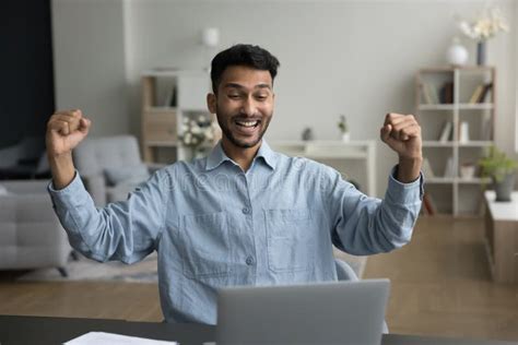 Happy Excited Winner Guy Celebrating Achievement Success Stock Photo