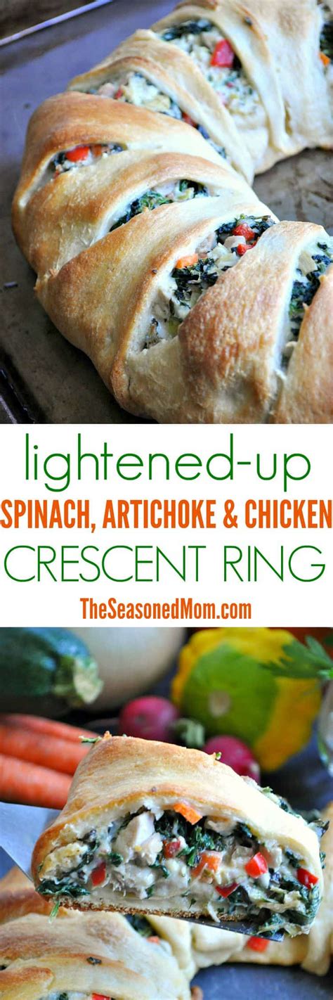 Sprinkle mozzarella cheese over the chicken. Lightened-Up Spinach Artichoke & Chicken Crescent Ring ...