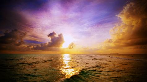 Sunset Wallpaper Sky Clouds Sunset Ocean Sea Waves Sky With Red Cloud