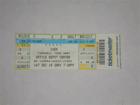 Cher Concert Ticket Stub Living Proof The Farewell Tour Sunrise Fl