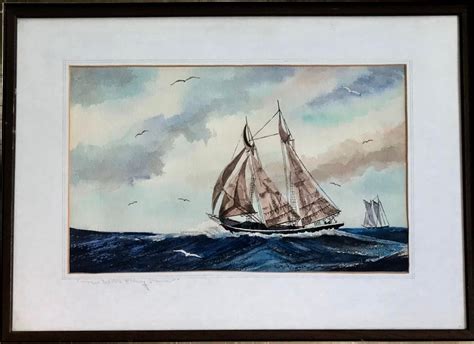 British Maritime Painting Clifford Charman Two Masted Fishin