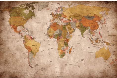 Vintage World Map Arte Mapamundi Mapa Del Mundo Mapa Mural Del Mundo