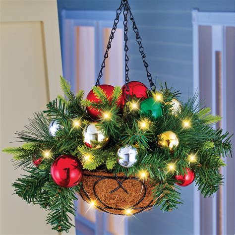 Lighted Ornament Hanging Basket Arrangement With Hook And 6 Hour Timer