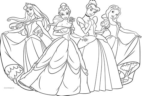 Four Disney Princess Coloring Page