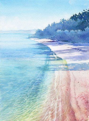 【水彩画テラス】沖縄の風景「朝 ｣竹富島水彩画 Beach Watercolor Watercolor Ocean