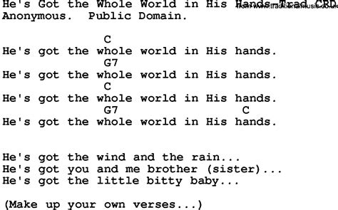 gospel song he s got the whole world in his hands trad lyrics and chords