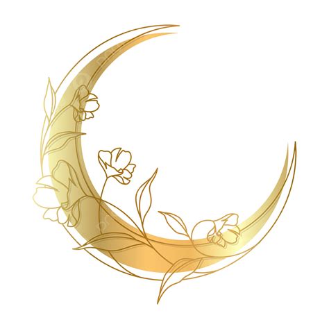 Gambar Bulan Sabit Emas Dengan Ornamen Bunga Bulan Bunga Keemasan