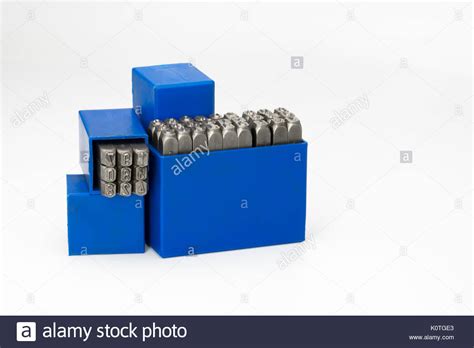 Set Of Metal Stamp Alphabet And Number Punch In Blue Plastic Box