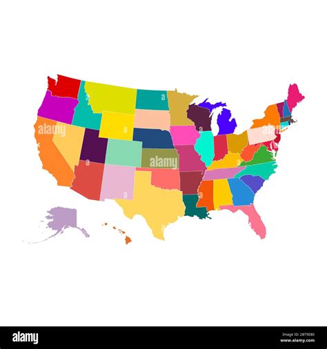 Multicolored United States Map Each State In A Unique Color Map Of