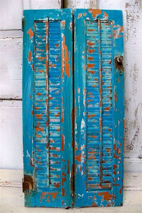 Wooden Shutter Distressed Calypso Blue Hand Painted Shabby Etsy