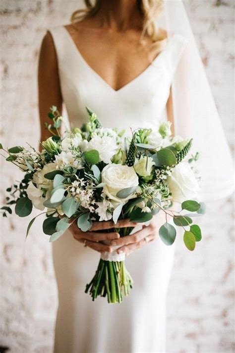 35 Simple White And Greenery Wedding Bouquets 35 Simple White And