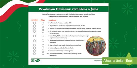 Hoja De Actividad Revolución Mexicana Verdadero O Falso