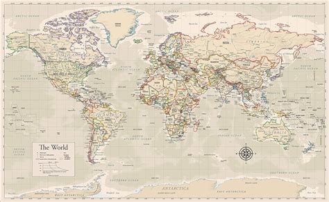 Antique Style World Wall Map Wall Map Laminated Illustrated World The Best Porn Website