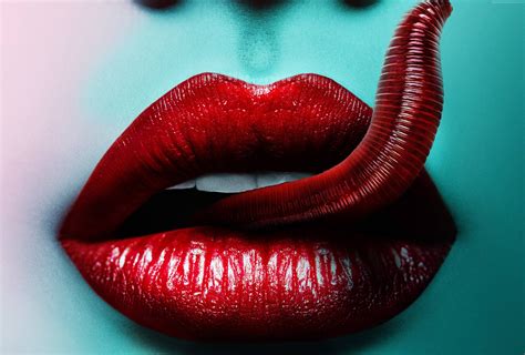tongue licking rosy lips