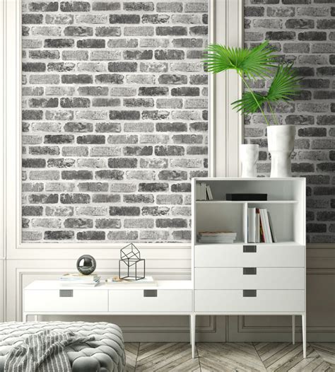 Washed Faux Brick Peel And Stick Wallpaper In Greys By Nextwall Burke
