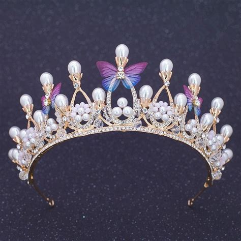 Fabulous Alloy Crystal Gold Wedding Bridal Tiara Crown With Pearls And