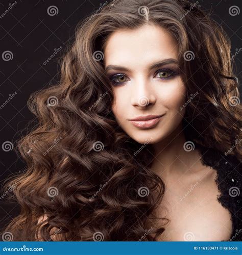 Portrait Of A Young Attractive Woman With Gorgeous Curly Hair Attractive Brunette Stock Image