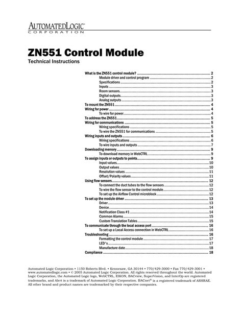 Automated Logic Zn551 Technical Instructions Manualzz