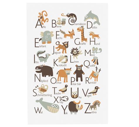 German Animals Alphabet Poster Pukaca