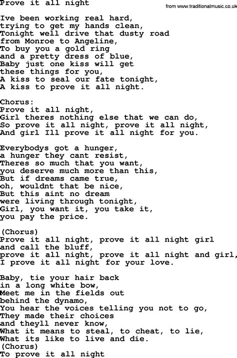 Bruce Springsteen Song Prove It All Night Lyrics