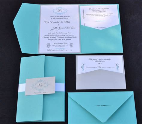 Blue Wedding Invitation Pocket Fold Wedding Invitation Any