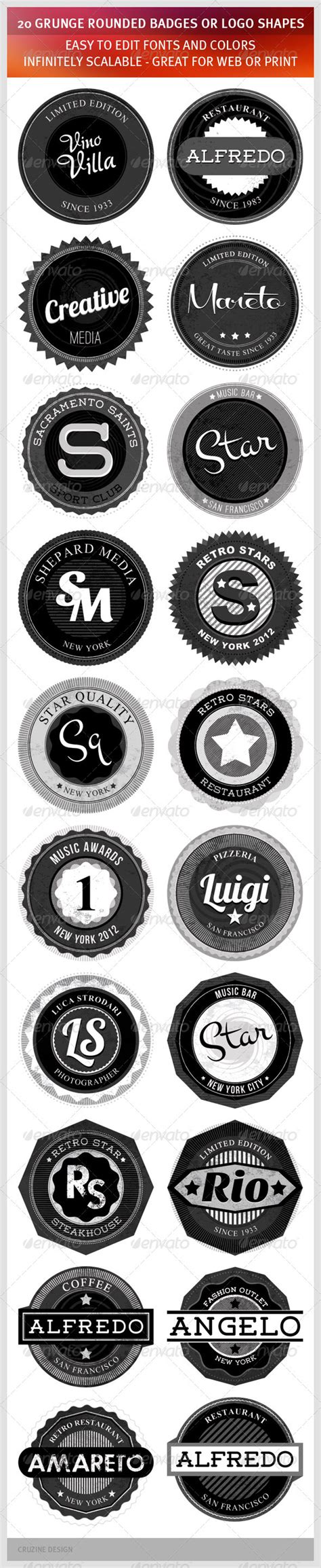 20 Grunge Rounded Badges Or Logo Shapes By Cruzine Graphicriver