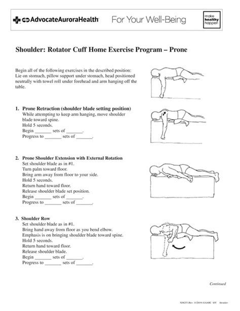 Exercises Shoulder Rotator Cuff Home Exercise Program Prone Pdf