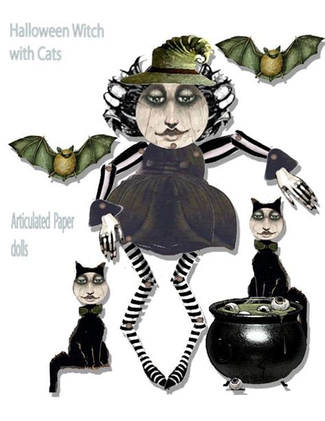 Halloween Printable Paper Doll Whimsical Witch Doll Articulated Puppet