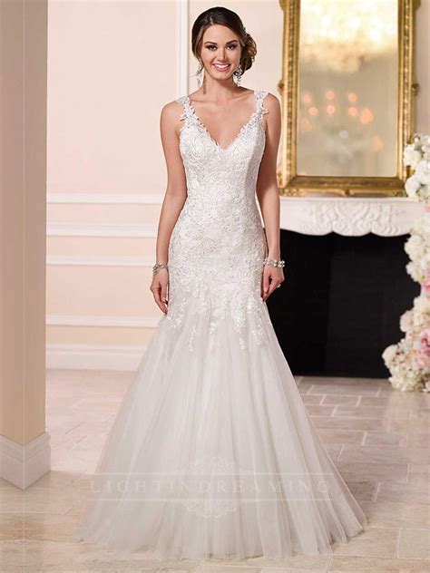 Fit And Flare Beaded Lace And Tulle Satin Wedding Dress