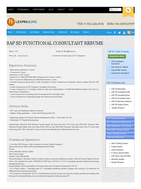 11100 harbour yacht ct, apt 43a. SAP SD Functional Consultant Resume Sample - SAP, Oracle ...