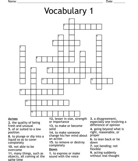 Vocabulary 1 Crossword Wordmint