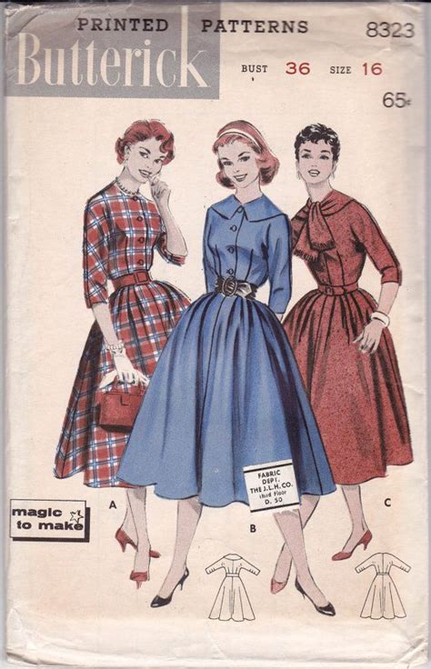 50s Full Skirt Shirtwaist Dress Pattern Butterick 8323 Puritan Etsy