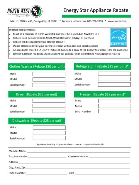 Appliance Rebate Form Fill Out Model & Serial Numbers