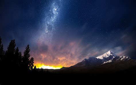 Nature Landscape Milky Way Starry Night Mountain