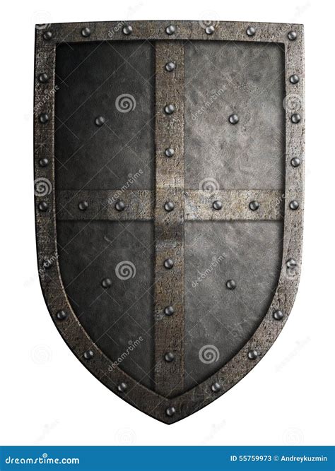 Big Medieval Crusaders Metal Shield Isolated Stock Illustration