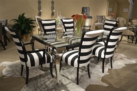 Deciding the eating room decor is one thing that may trigger you issues. Cascade Chairs in black and white horizontal stripe with black finish - October Market 2013 # ...